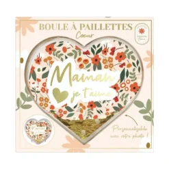 Boule à paillettes en forme de cœur - Maman - Collection Maman Chérie