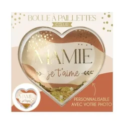 Boule à paillettes en forme de cœur - Mamie - Collection Mamie d'Amour