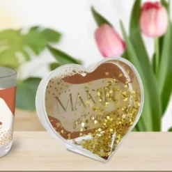 Boule à paillettes en forme de cœur - Mamie - Collection Mamie d'Amour