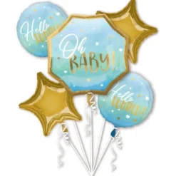 Bouquet de 5 ballons en aluminium pour baby shower - Couleur au choix