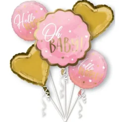 Bouquet de 5 ballons en aluminium pour baby shower - Couleur au choix