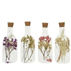 Bouteille en verre avec fleurs séchées - 17 cm - Couleur au choix