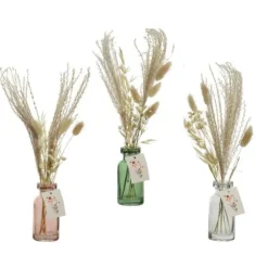 Bouteille en verre avec fleurs séchées - 35 cm - Modèle au choix