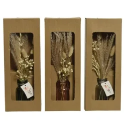 Bouteille en verre avec fleurs séchées - 35 cm - Modèle au choix