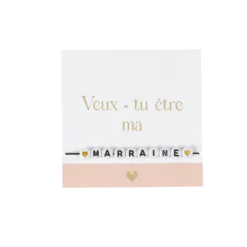 Bracelet de perles "Veux-tu être ma Marraine ?" - 8,5 x 8,5 cm - Collection Baptême Blanc et Or - Couleur au choix