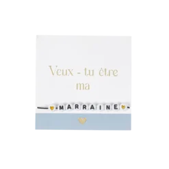 Bracelet de perles "Veux-tu être ma Marraine ?" - 8,5 x 8,5 cm - Collection Baptême Blanc et Or - Couleur au choix