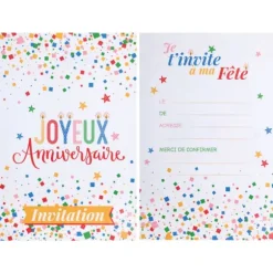 6 cartes d'invitation en carton pour anniversaire - 10 x 15 cm - Collection Anni' Festy
