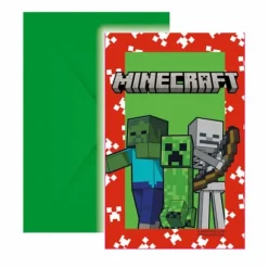6 cartes d'invitation en carton avec enveloppes FSC® - Minecraft™
