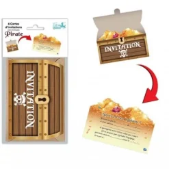 6 cartes d’invitation en carton avec enveloppes - Collection Pirate