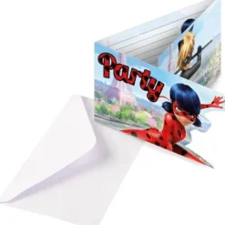 8 Cartes d'Invitation et leurs Enveloppes - "Miraculous Ladybug"