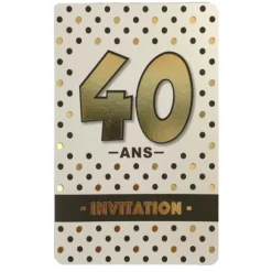 5 cartes d'invitation pour anniversaire - Noir, Blanc et Or - Age au Choix