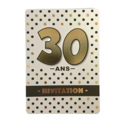 5 cartes d'invitation pour anniversaire - Noir, Blanc et Or - Age au Choix