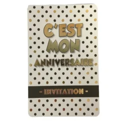 5 cartes d'invitation pour anniversaire - Noir, Blanc et Or - Age au Choix