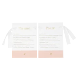2 cartes "Parrain / Marraine" - 13 x 18 cm - Collection Baptême Blanc et Or - Couleur au choix