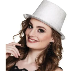 Chapeau en Plastique à Paillettes Blanc