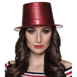 Chapeau en Plastique à Paillettes Rouge