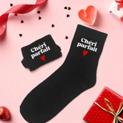 Chaussettes noires pour homme - Saint-Valentin - Collection Chéri Chérie