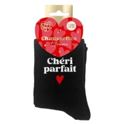 Chaussettes noires pour homme - Saint-Valentin - Collection Chéri Chérie