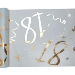 Chemin de Table Anniversaire - Blanc et Or - 18 ans