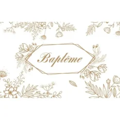 Chemin de table "Baptême" avec fleurs dorées - 30 cm x 5 m - Baptême
