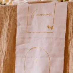 Chemin de table - Collection Communion Pureté Blanc et Or