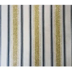 Chemin de Table en Lin - Rayures Bleu Marine et Paillettes Or