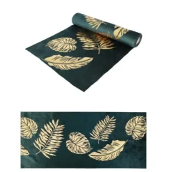 Chemin de Table en Velours - Tropical Vert et Feuilles Dorées - 3 m