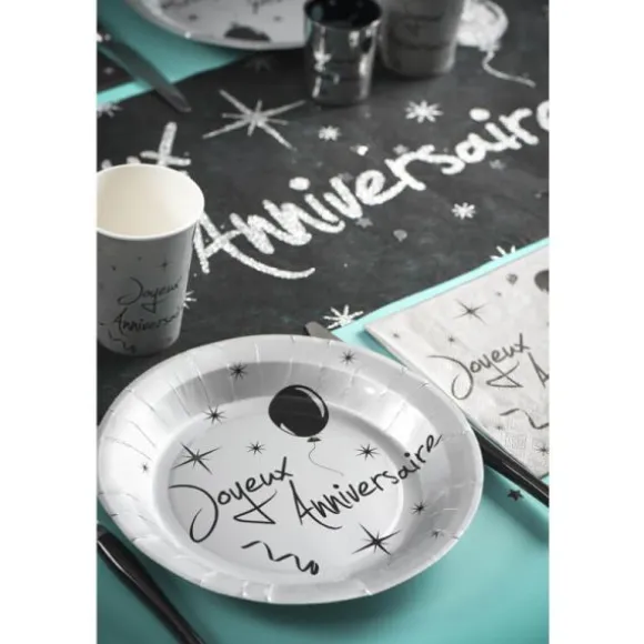 Chemin de table "Joyeux Anniversaire" - Argenté pailleté