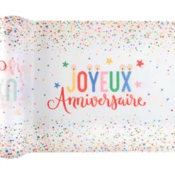 Chemin de table "Joyeux Anniversaire" en polyester - 30 cm x 2,5 m - Collection Anni' Festy