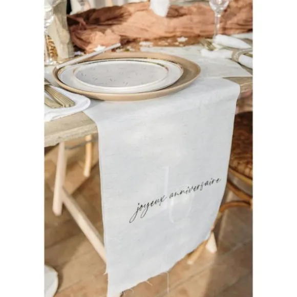 Chemin de table "Joyeux Anniversaire" en tissu - 28 cm x 3 m - Collection Gold'n Age - Âge au choix