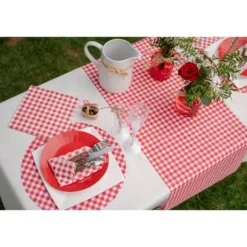 Chemin de table à motifs vichy prédécoupé en tissu - 40 cm x 4,8 m