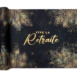 Chemin de table "Vive la Retraite" en polyester - 30 cm x 2,5 m - Collection Retraite Dorée - Couleur au choix