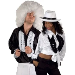 Chemise Disco Blanche en Satin à Froufrous