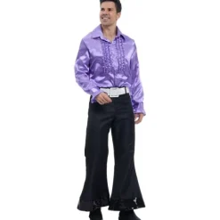 Chemise Disco en satin pour homme - Violet - Taille au choix