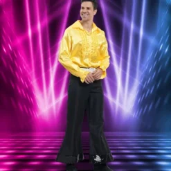 Chemise Disco en satin pour homme - Jaune - Taille au choix