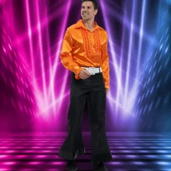 Chemise Disco en satin pour homme - Noir - Taille au choix