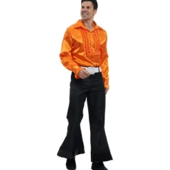 Chemise Disco en satin pour homme - Noir - Taille au choix