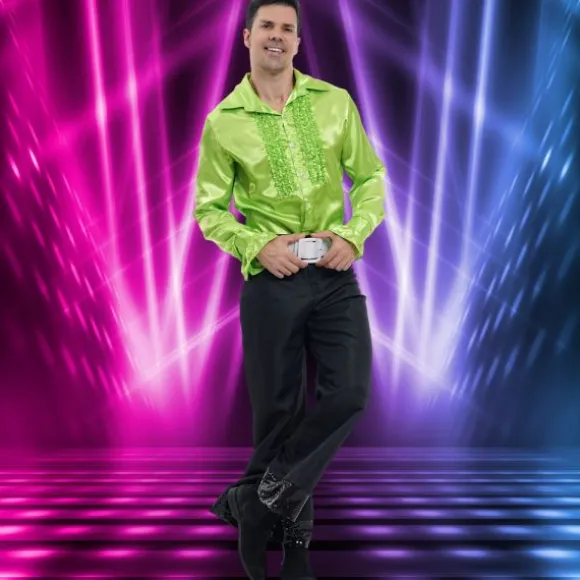 Chemise Disco en satin pour homme - Vert - Taille au choix