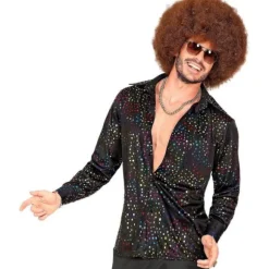Chemise Noire de Disco à paillettes pour homme - Années 70 - Taille au choix