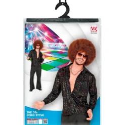 Chemise Noire de Disco à paillettes pour homme - Années 70 - Taille au choix