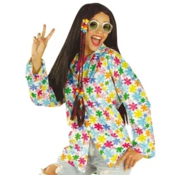 Chemise Velours Hippie Blanche à Fleurs Multicolores