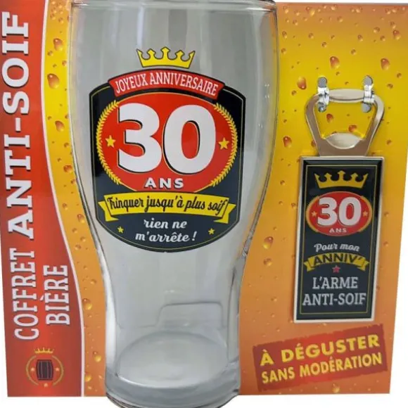 Coffret Bière pour Anniversaire - Verre et Décapsuleur - Âge au choix