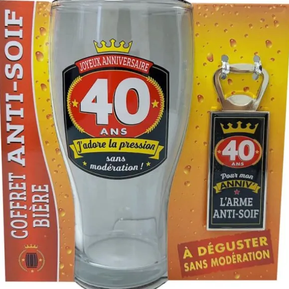 Coffret Bière pour Anniversaire - Verre et Décapsuleur - Âge au choix