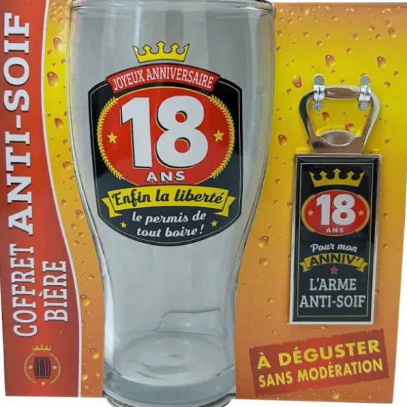 Coffret Bière pour Anniversaire - Verre et Décapsuleur - Âge au choix