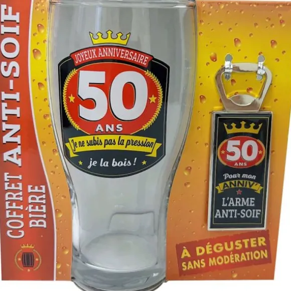Coffret Bière pour Anniversaire - Verre et Décapsuleur - Âge au choix