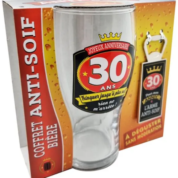 Coffret Bière pour Anniversaire - Verre et Décapsuleur - Âge au choix