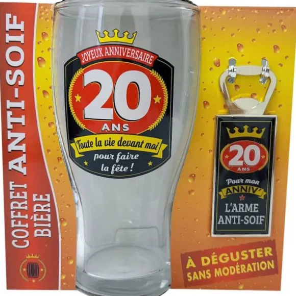 Coffret Bière pour Anniversaire - Verre et Décapsuleur - Âge au choix