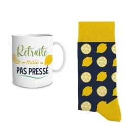 Coffret Cadeau Mug et Chaussettes pour homme - Retraité et pas pressé
