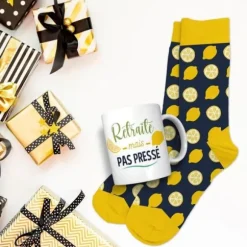 Coffret Cadeau Mug et Chaussettes pour homme - Retraité et pas pressé