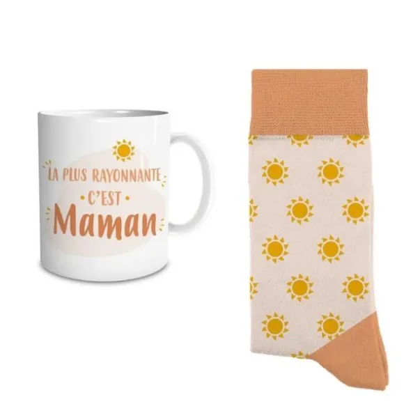 Coffret Cadeau Mug et Chaussettes - La plus rayonnante c'est Maman